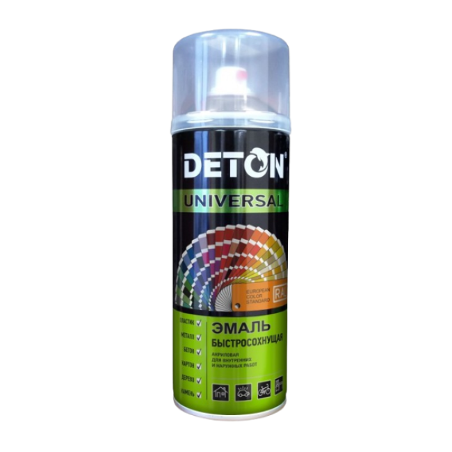 Deton Universal RAL 9005 DETON UNIVERSAL - 丙烯酸珐琅 - 黑色，快干，气雾剂 520 毫升 DTN-A07264 图片 – 卡拉巴尔塔 | carpaint.kz