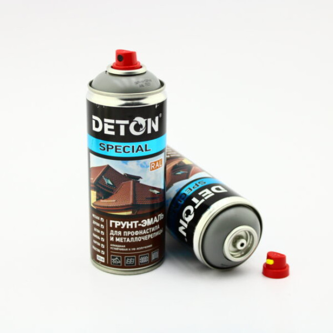 Deton RAL 7037 DETON SPECIAL - 金属瓷砖瓷漆底漆 - 灰灰色 - 气雾剂，520 毫升 DTN-A07321 图片 – 卡拉巴尔塔 | carpaint.kz