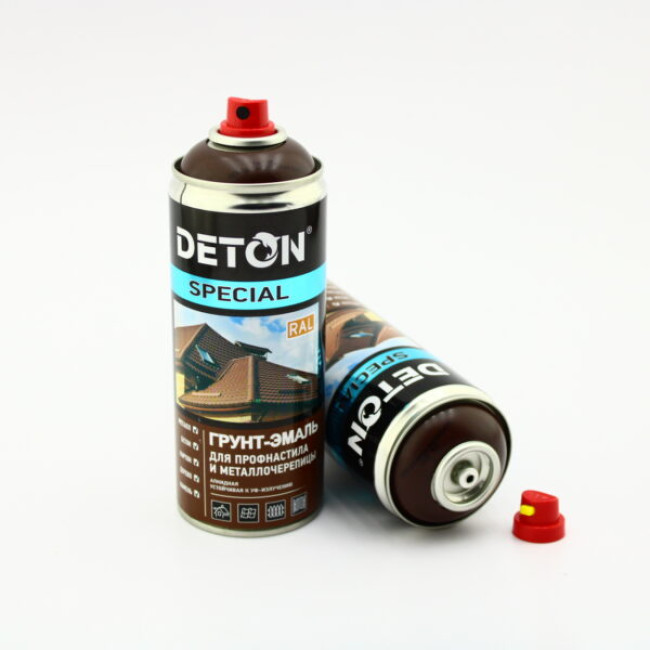 Deton RAL 8017 DETON SPECIAL - 金属瓷砖搪瓷底漆 - 巧克力棕色 - 气雾剂，520 毫升 DTN-A07294 图片 – 卡拉巴尔塔 | carpaint.kz